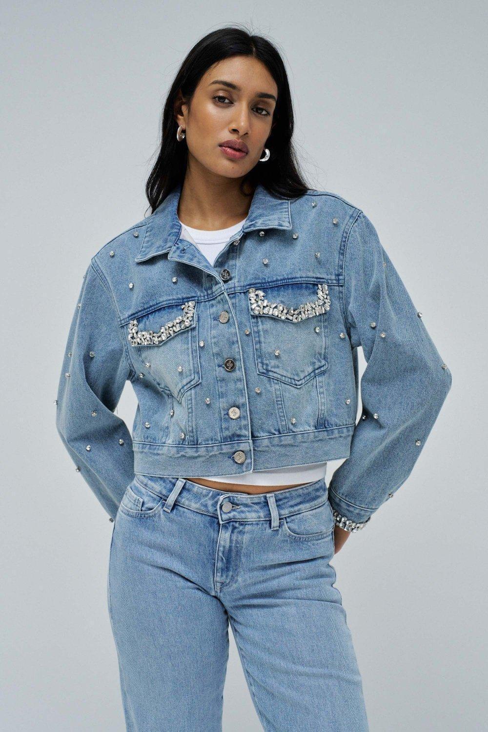 Blue Denim Jacket With Applications, , medium
