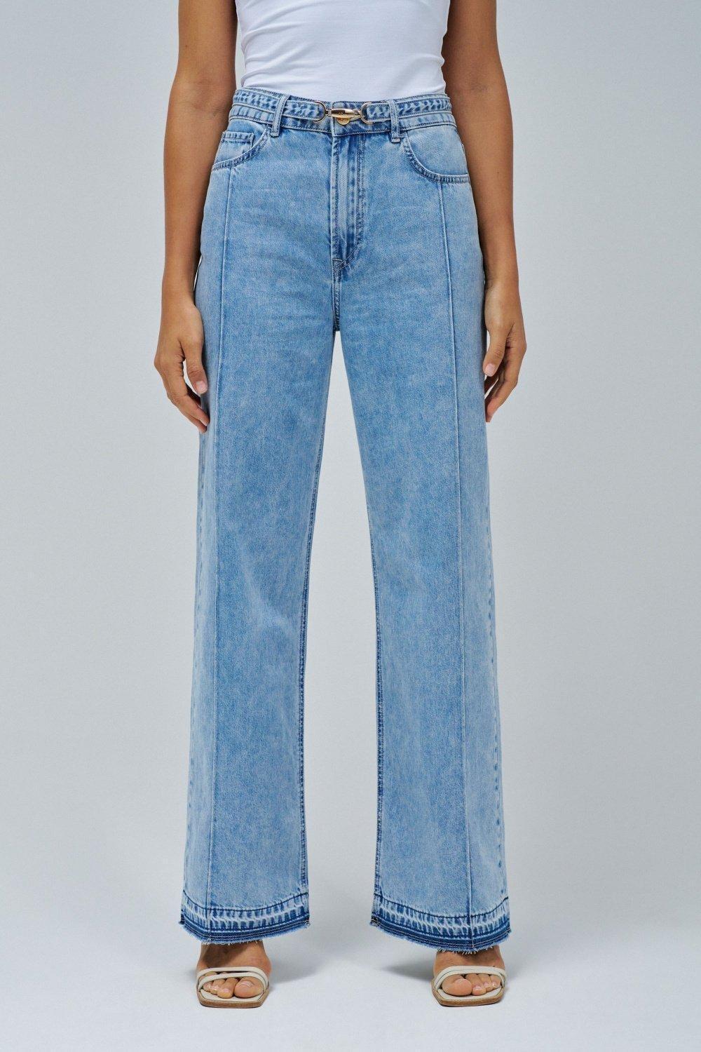 Blue Wide Leg Light denim Jeans, , medium