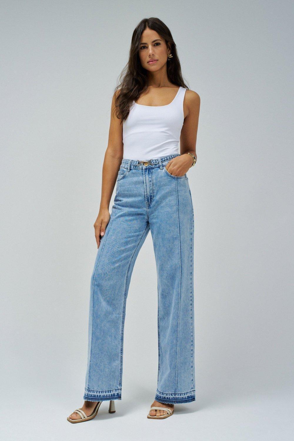 Blue Wide Leg Light denim Jeans, , large image number 1