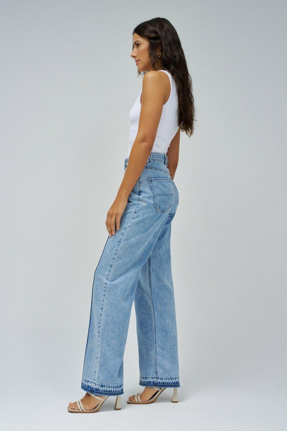 Wide Leg Light Denim Jeans , Blue, medium