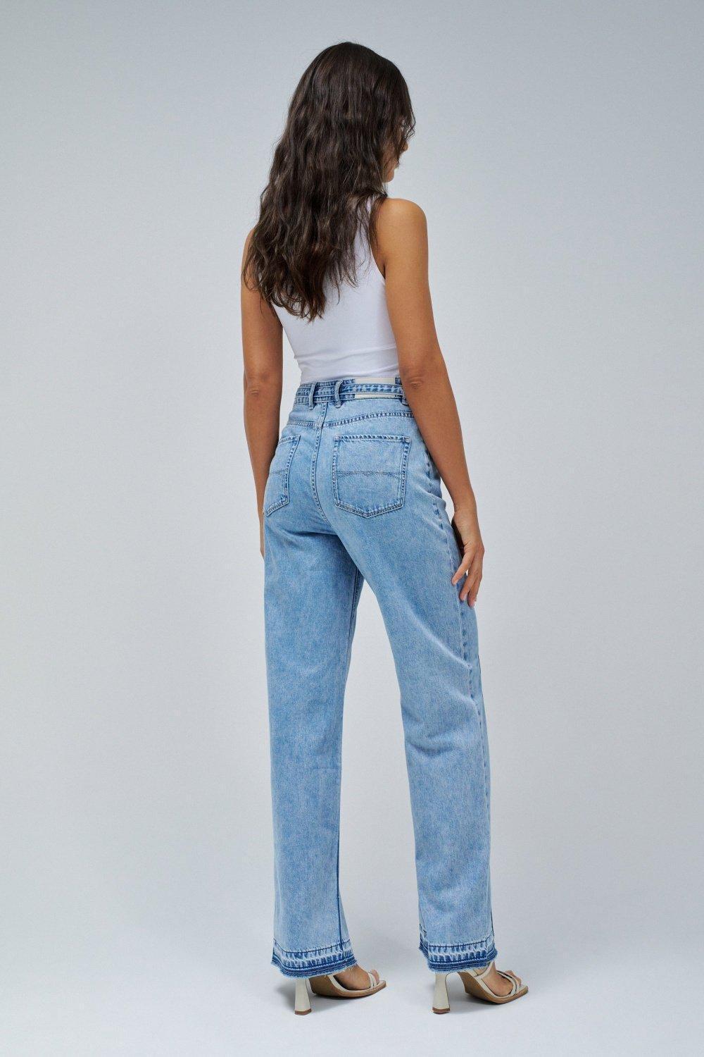 Wide Leg Light Denim Jeans , Blue, large image number 3