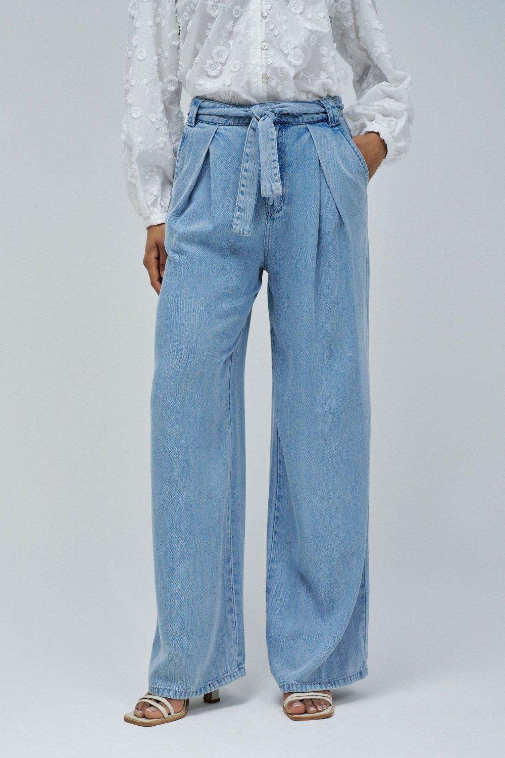 Chino In Light Denim With Wide Leg , Blue, medium