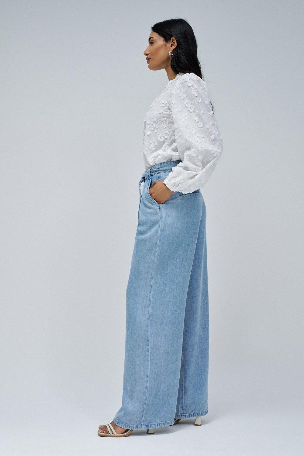 Chino In Light Denim With Wide Leg&nbsp;, Blue, medium