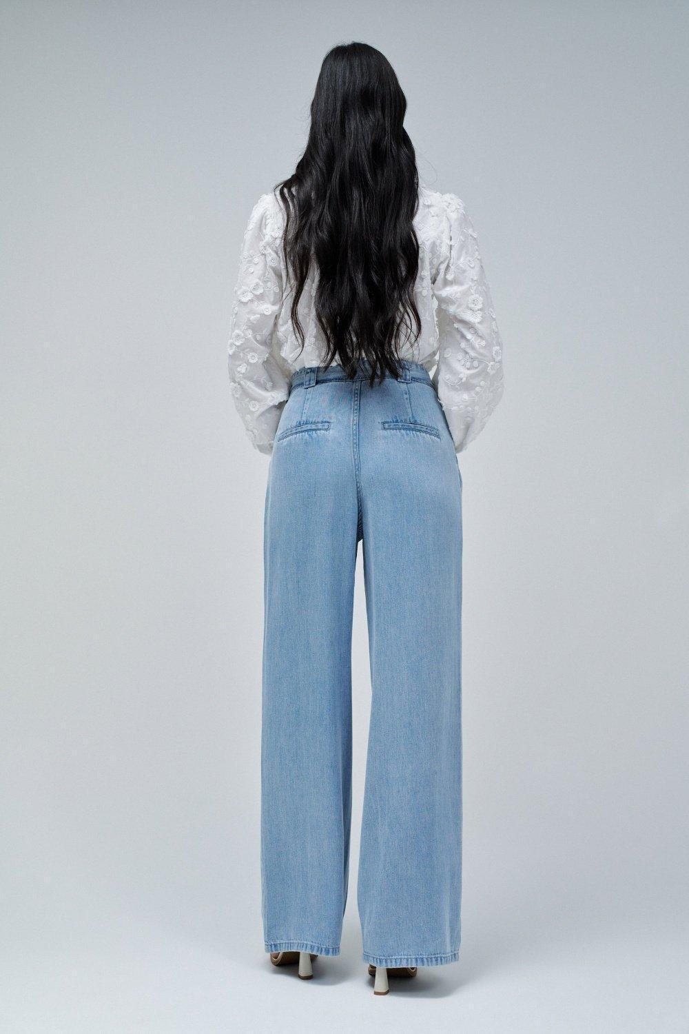 Chino In Light Denim With Wide Leg&nbsp;, Blue, large image number 3