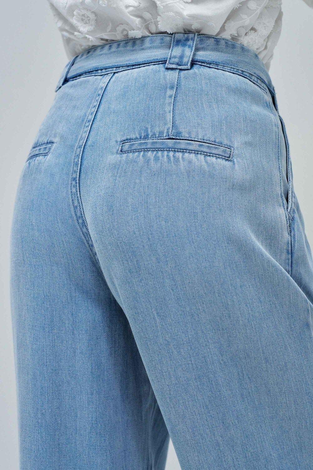 Chino In Light Denim With Wide Leg , Blue, large image number 4