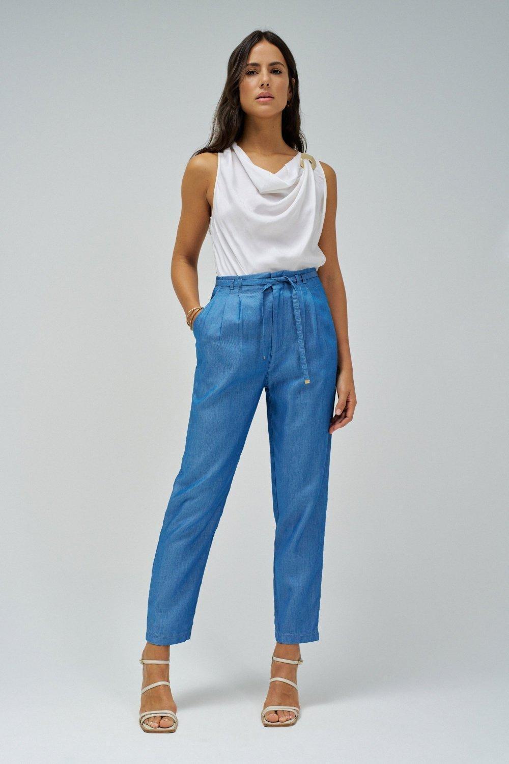 Plain Casual Cropped Trousers, 2101_851, large image number 1