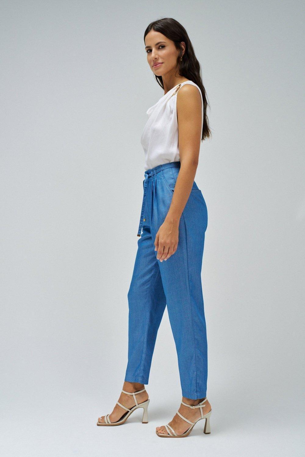 Plain Casual Cropped Trousers, Blue, large image number 2