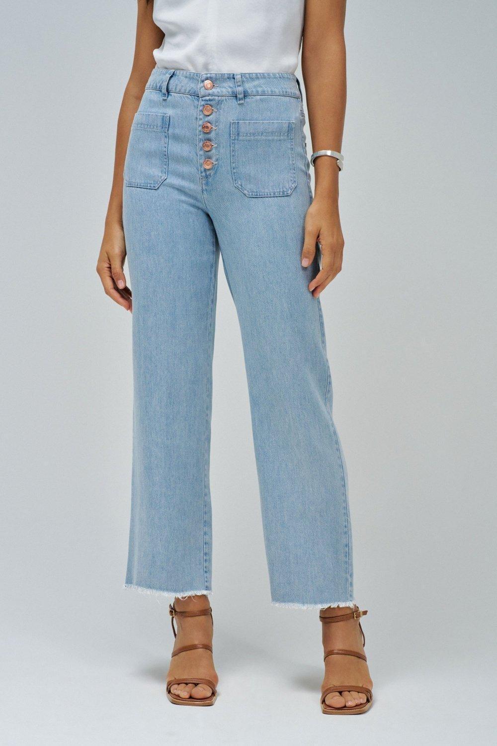 Cropped Straight Lightdenim Trousers, Navy, large image number 0