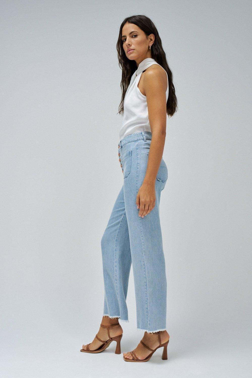 Cropped Straight Lightdenim Trousers, Navy, large image number 2