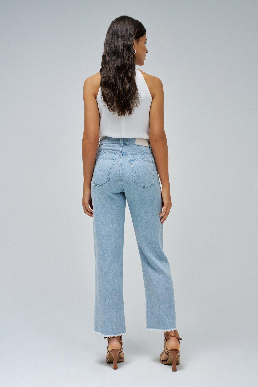 Cropped Straight Lightdenim Trousers, Navy, large image number 3