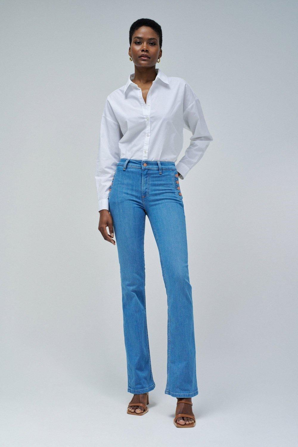 Blue Flare Ankle-Length Jeans, , large image number 1