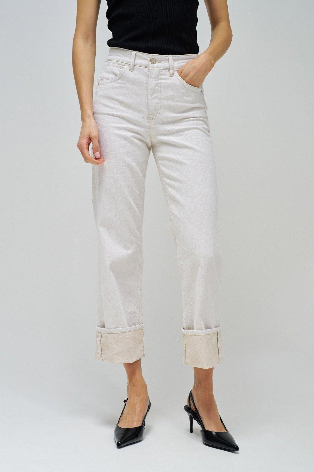 Push-In Straight Jeans, Beige, large image number 0