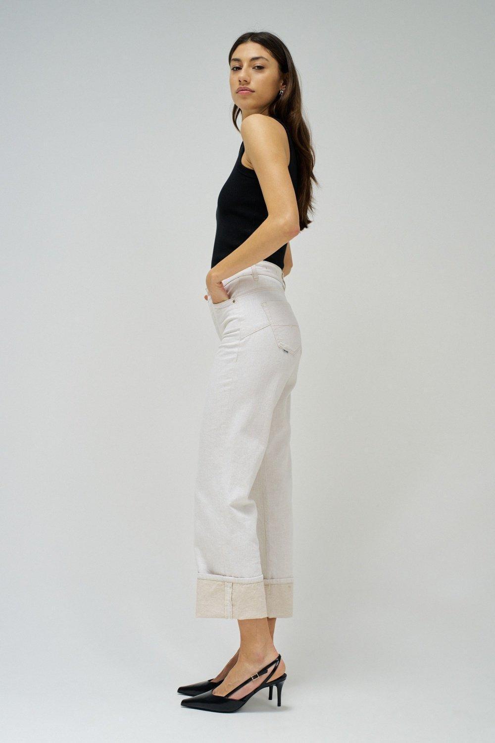 Push-In Straight Jeans, Beige, large image number 2