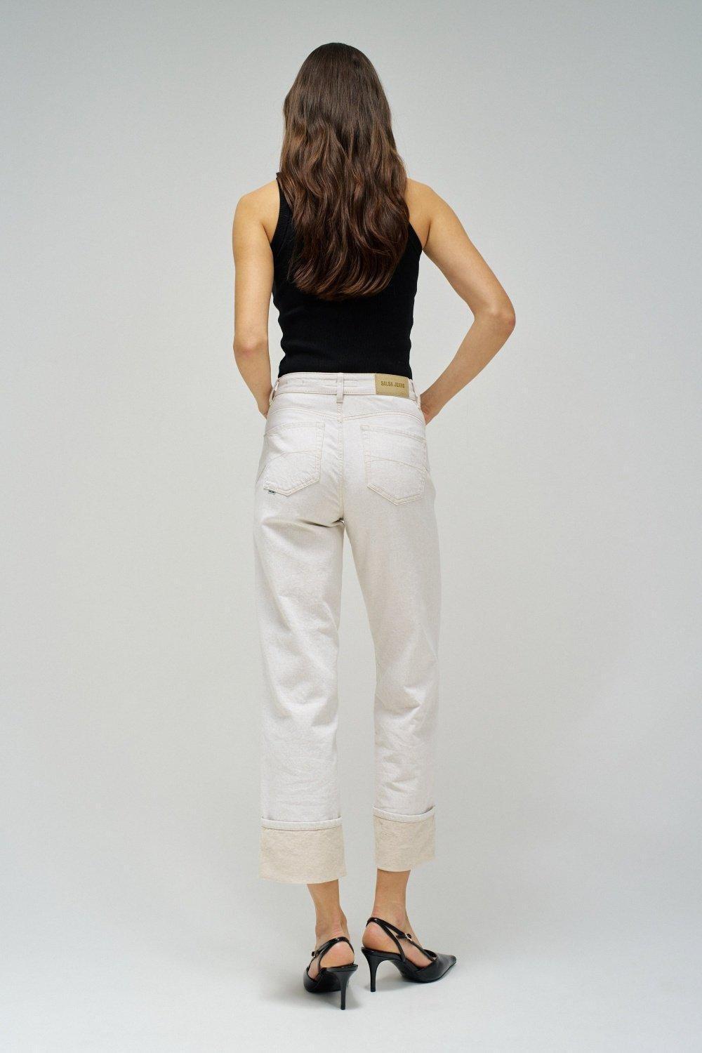 Push-In Straight Jeans, Beige, large image number 3