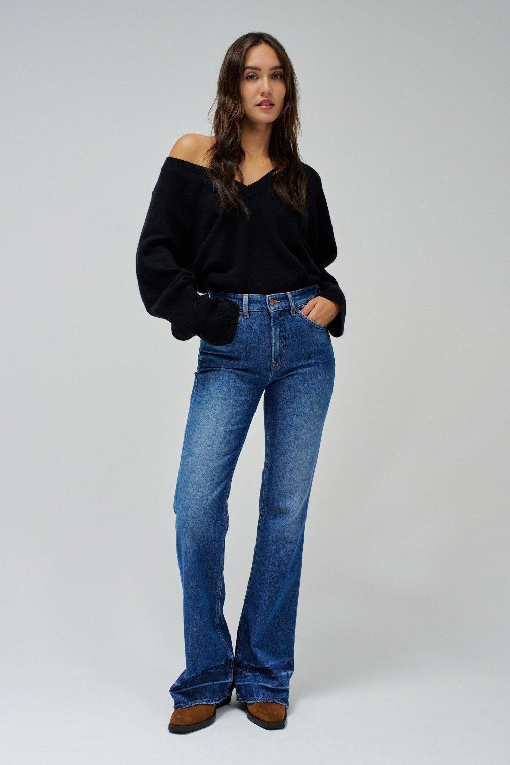 Faith Push In Flare Jeans, Navy, large image number 1