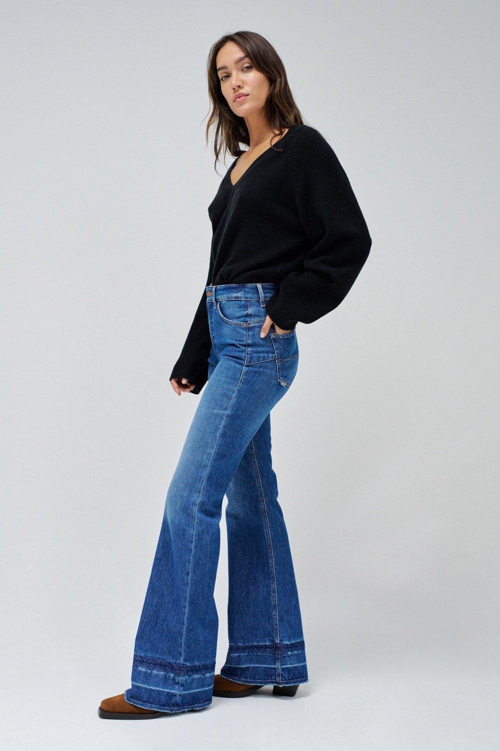 Faith Push In Flare Jeans, Navy, medium