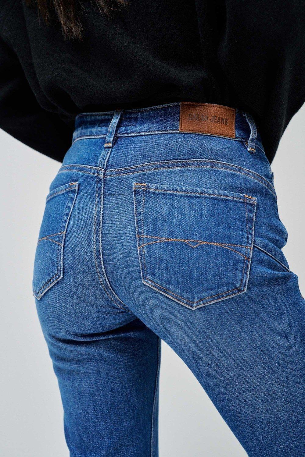 Faith Push In Flare Jeans, Navy, large image number 4