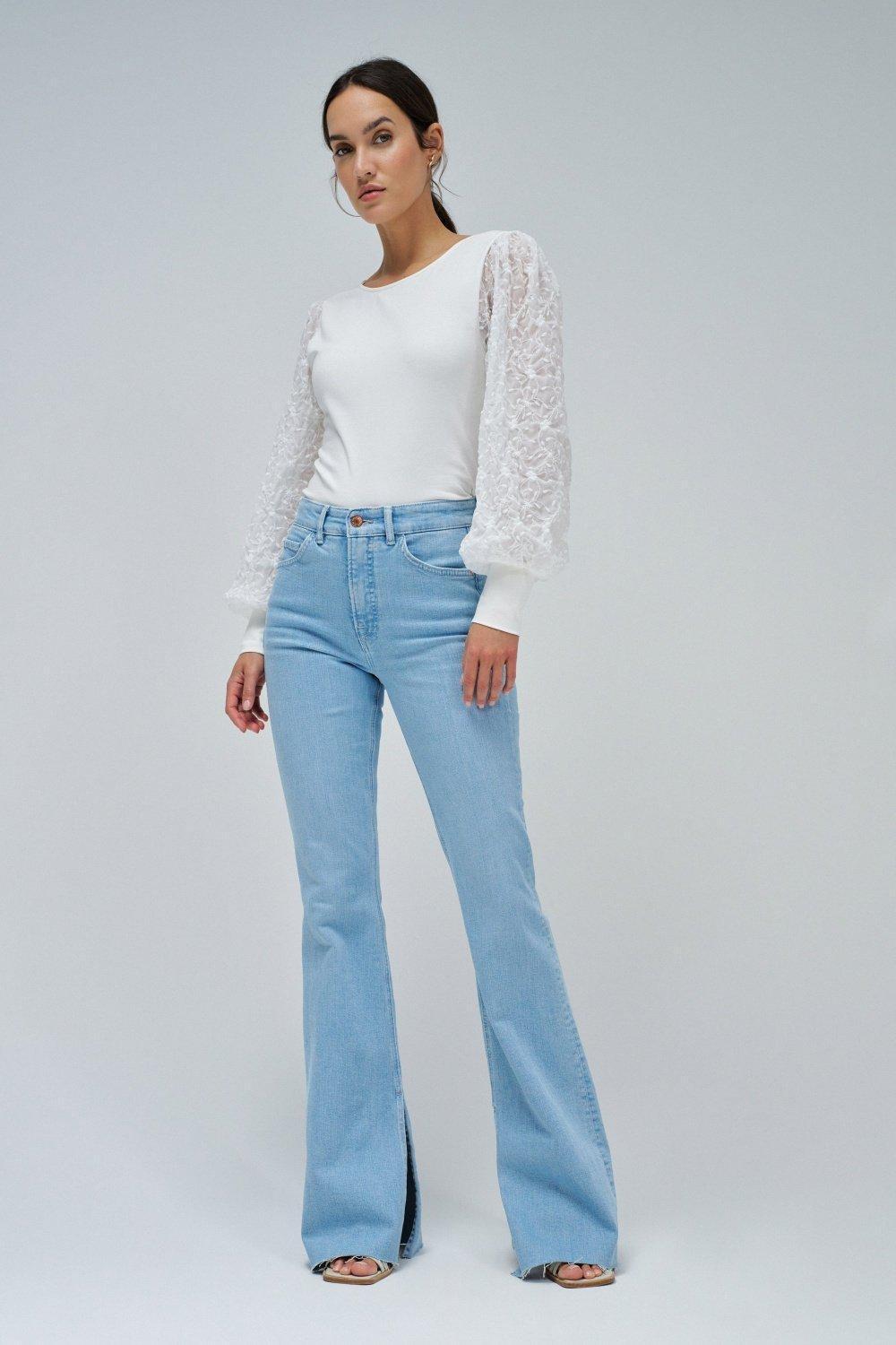 Faith Push In Flare Jeans, Blue, medium