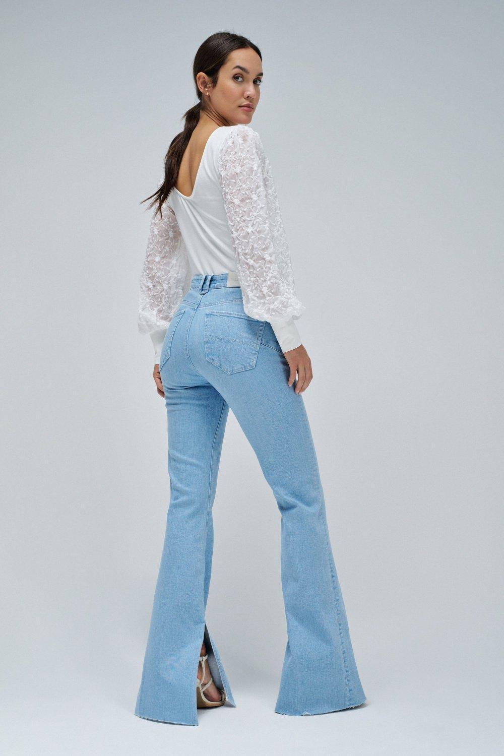 Faith Push In Flare Jeans, Blue, large image number 3