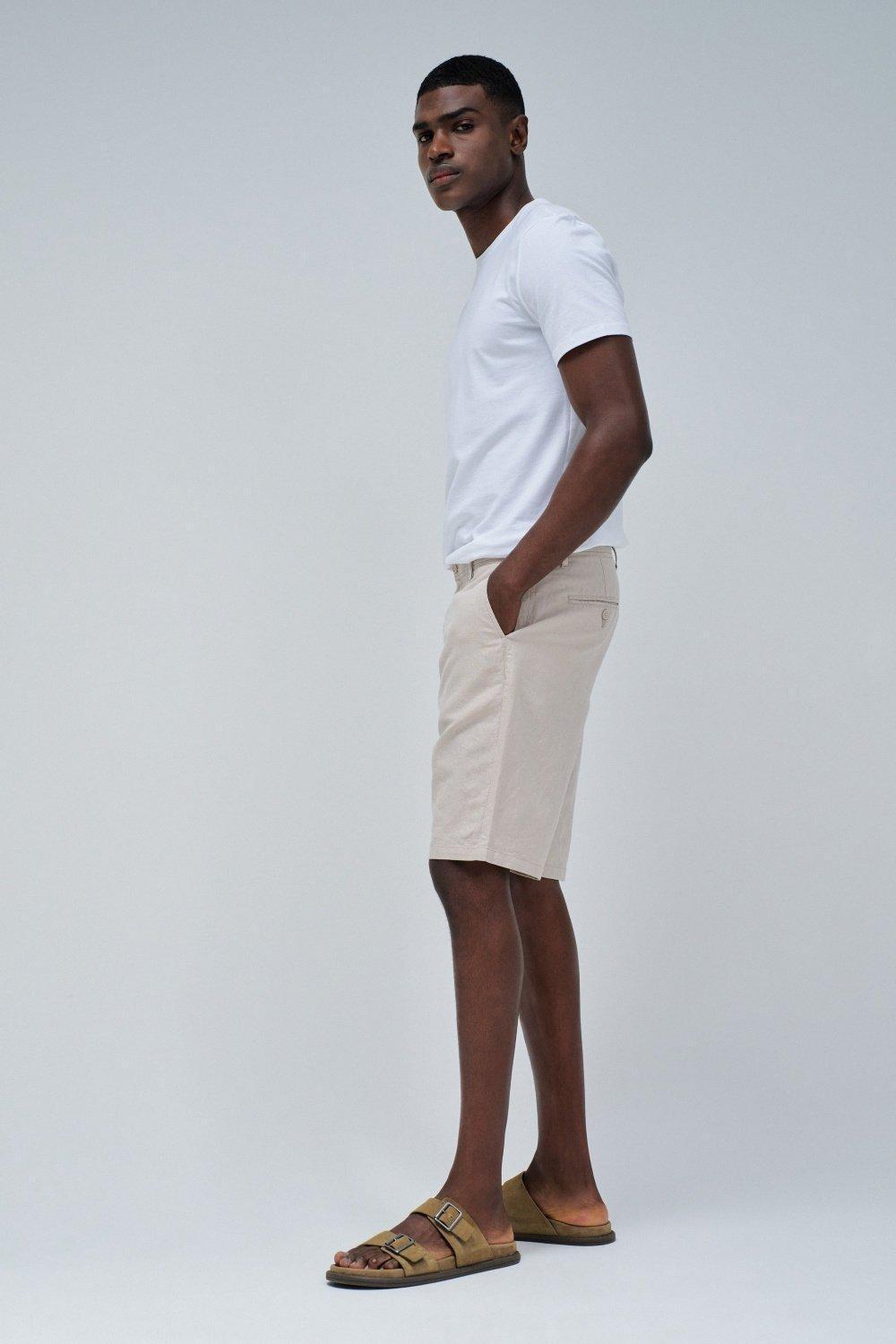 White Linen Blend Shorts, , large image number 2
