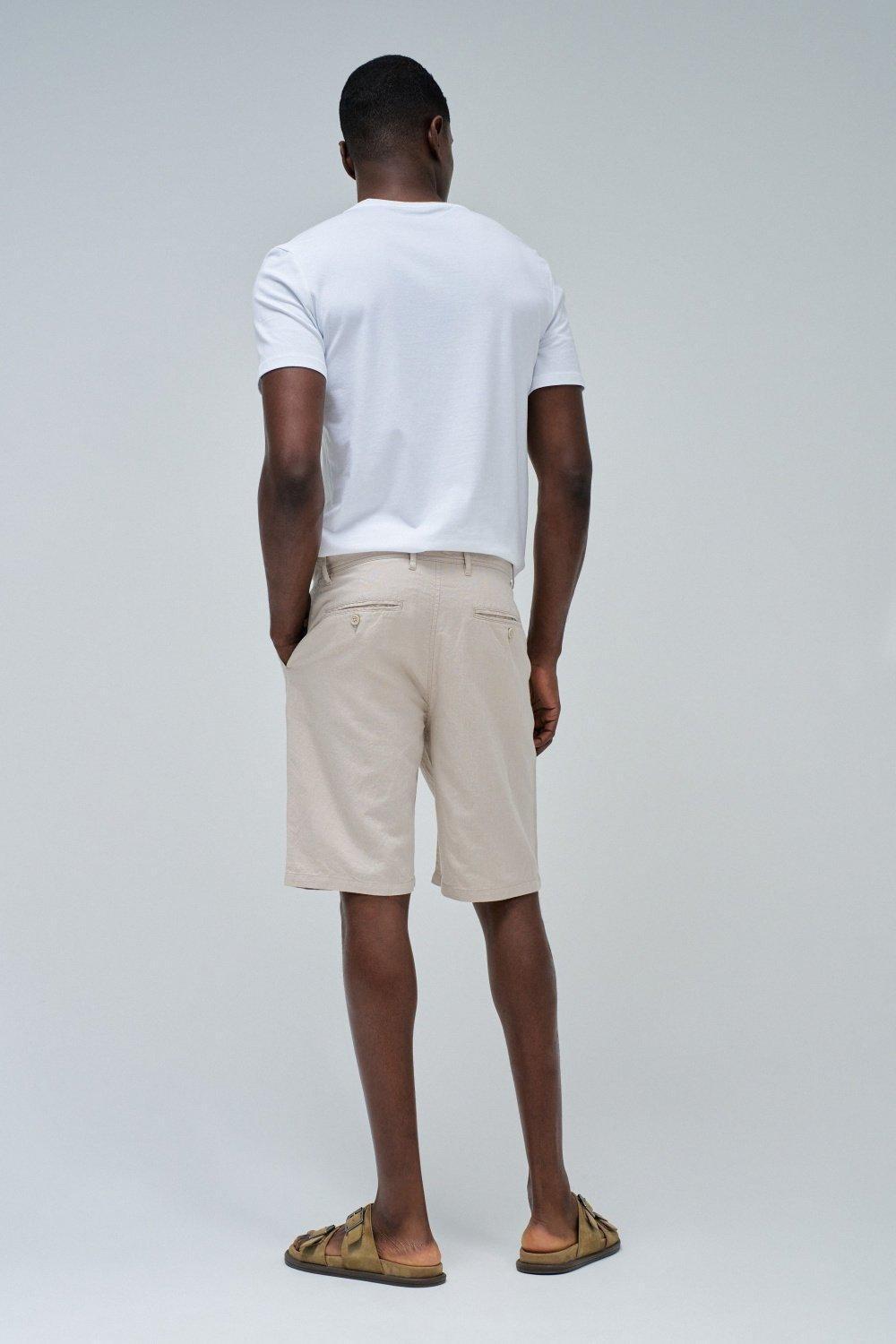 White Linen Blend Shorts, , large image number 3