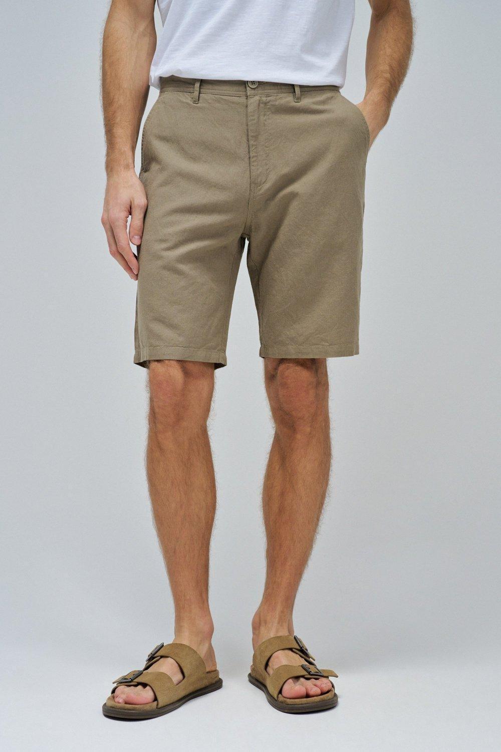 GREEN LINEN BLEND SHORTS, , large image number 0