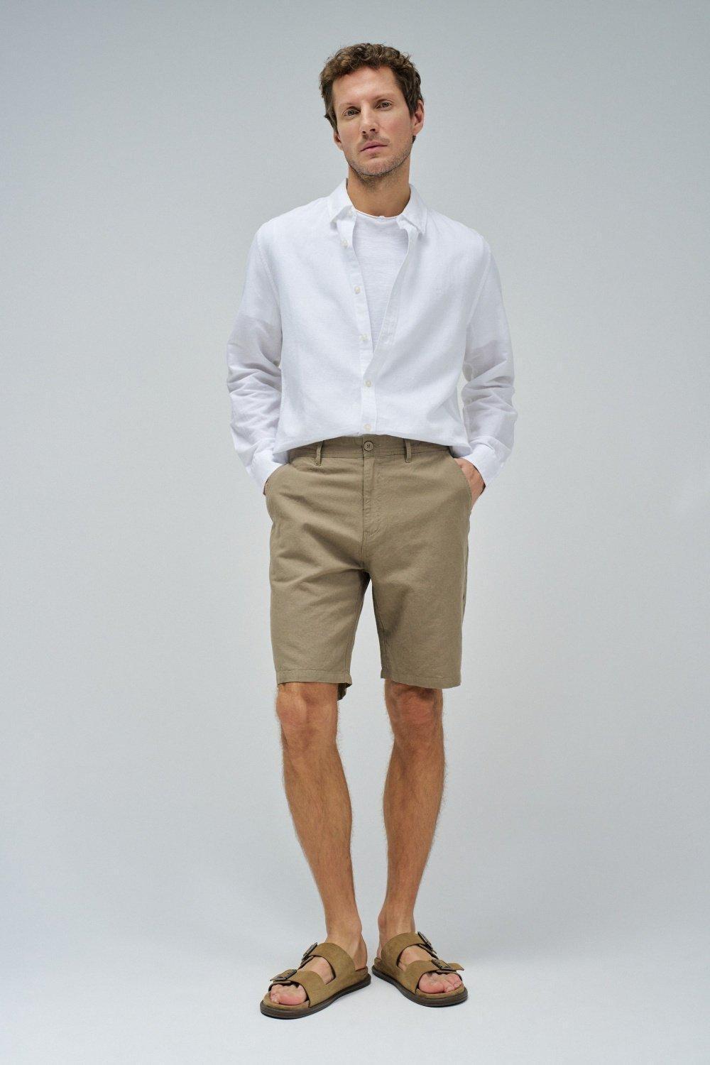GREEN LINEN BLEND SHORTS, , large image number 1
