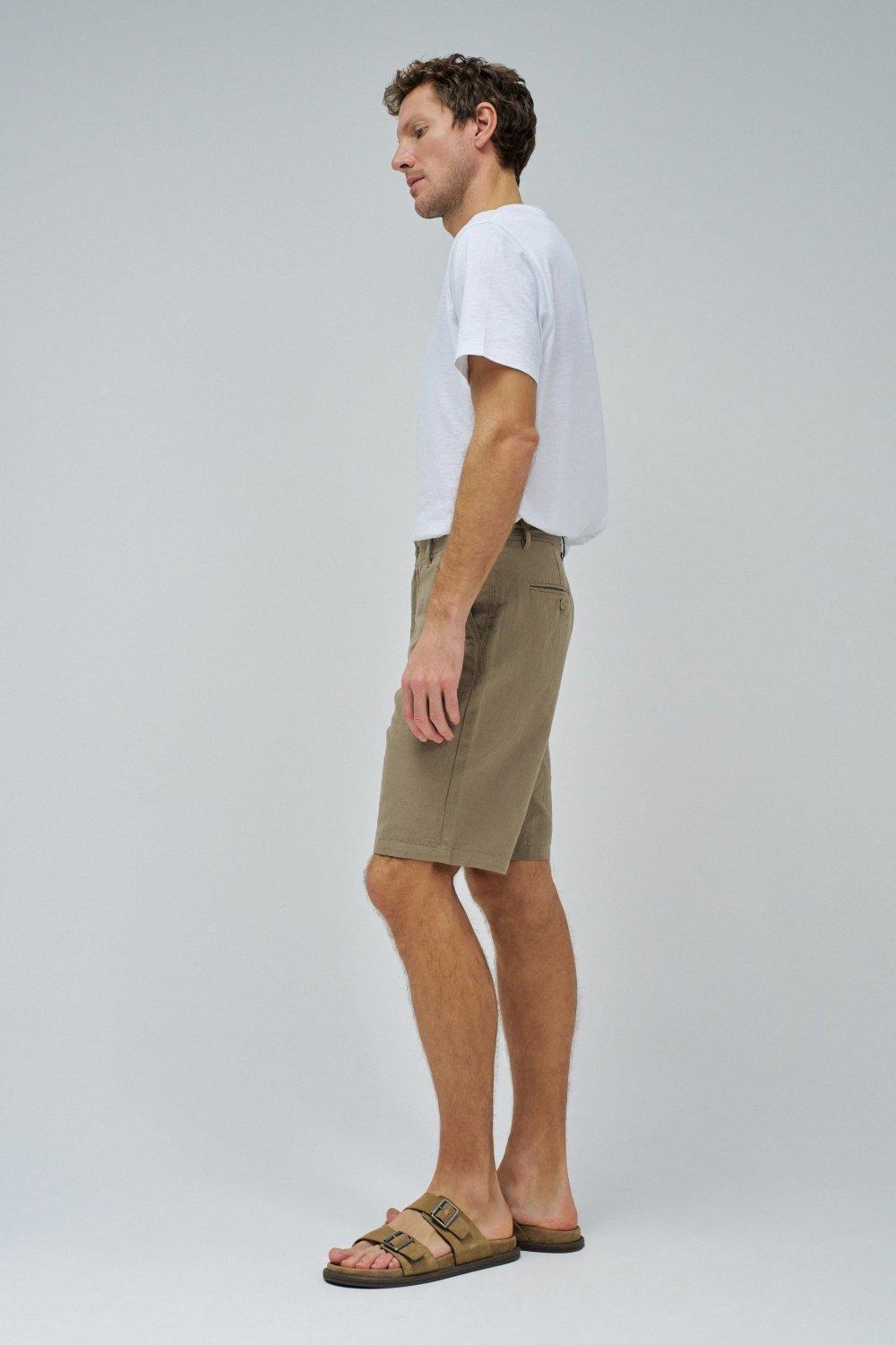 GREEN LINEN BLEND SHORTS, , large image number 2