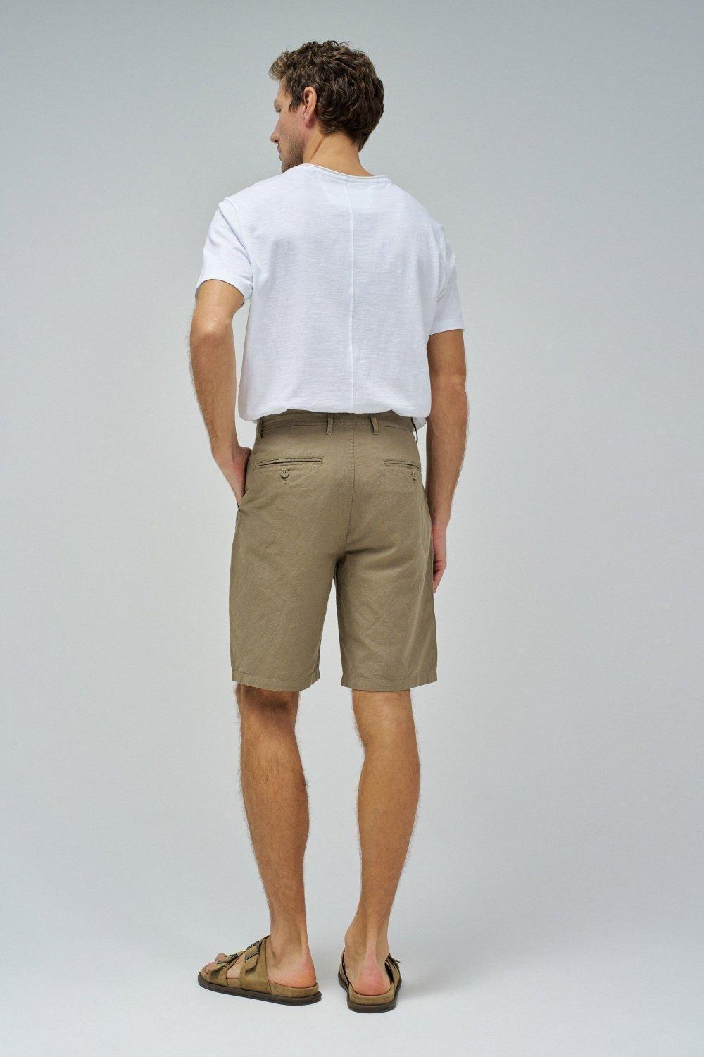 GREEN LINEN BLEND SHORTS, , large image number 3