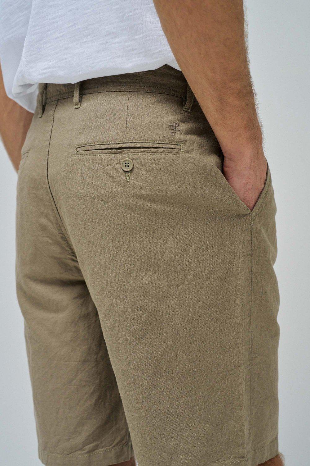 GREEN LINEN BLEND SHORTS, , large image number 4