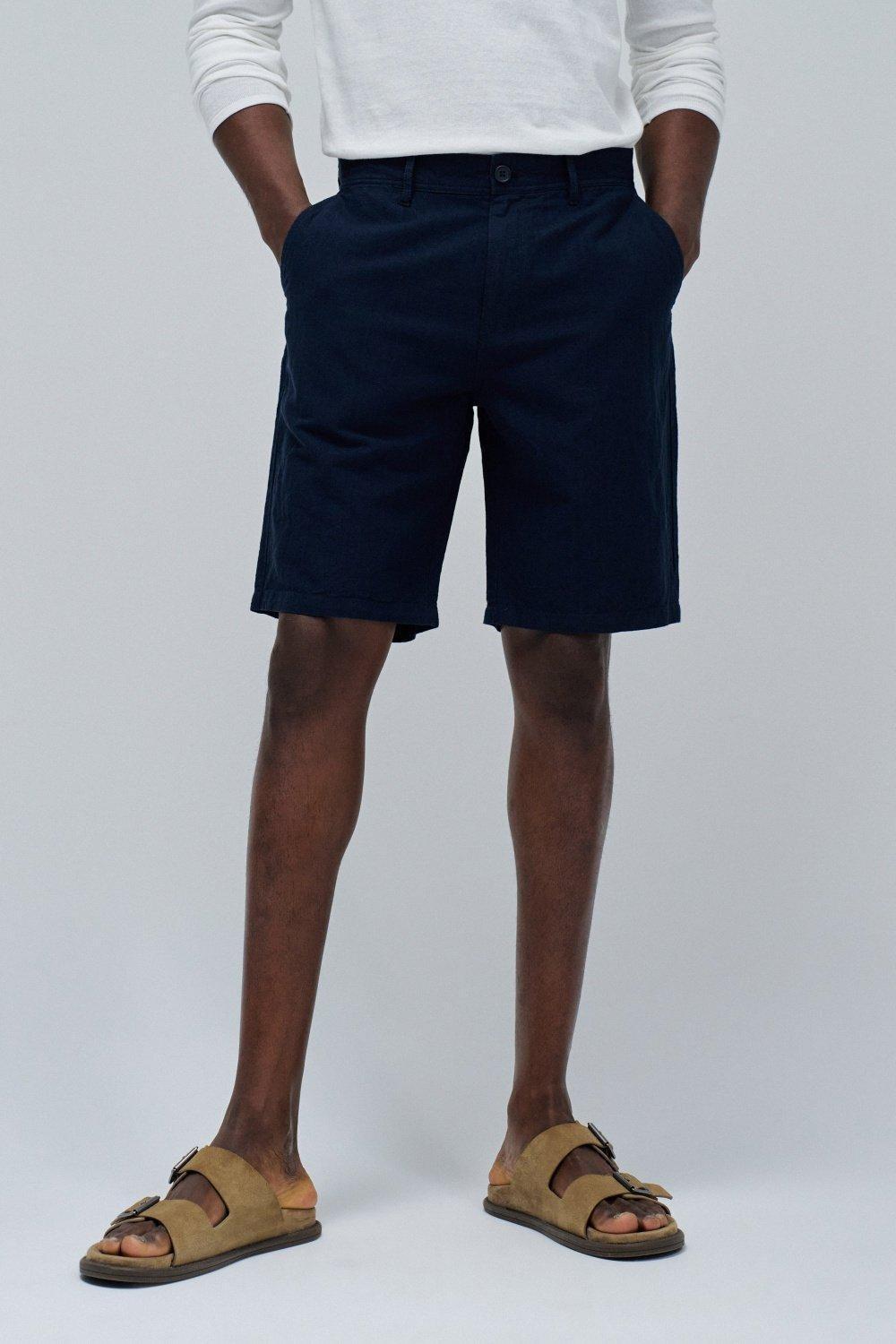 Trousers With Linen Blend, Navy, medium