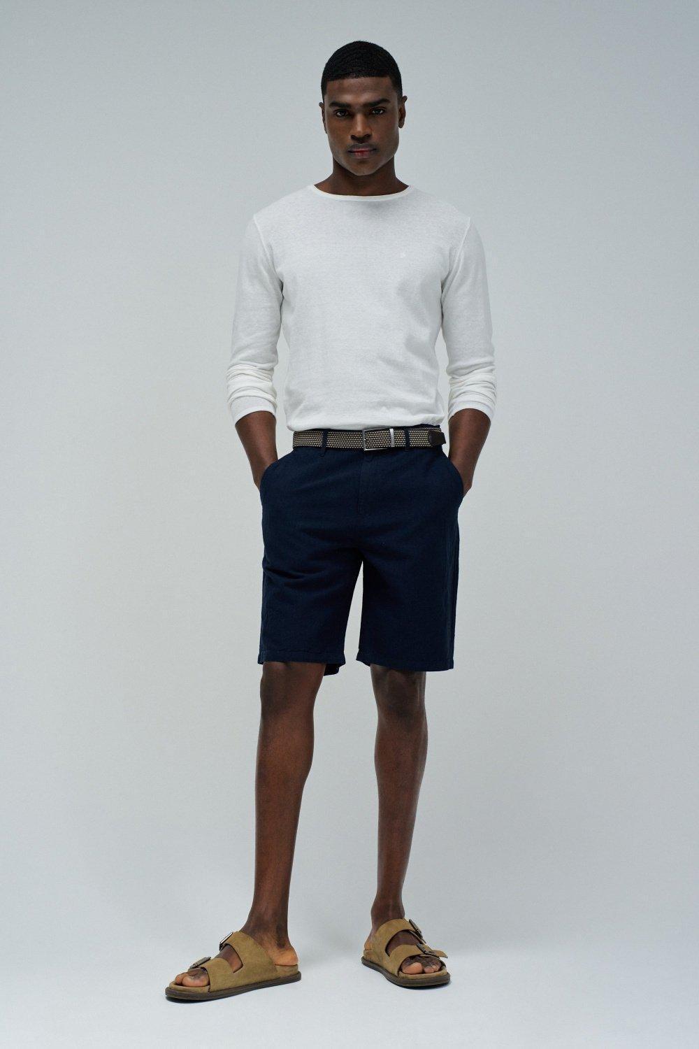 Trousers With Linen Blend, Navy, medium