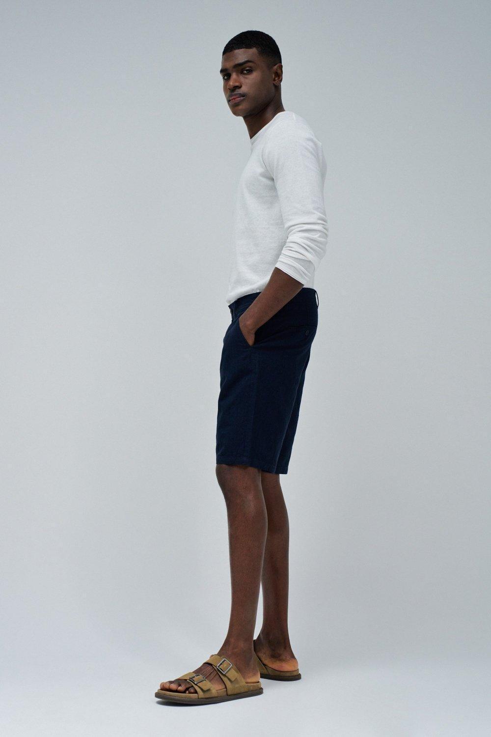 Trousers With Linen Blend, Navy, medium