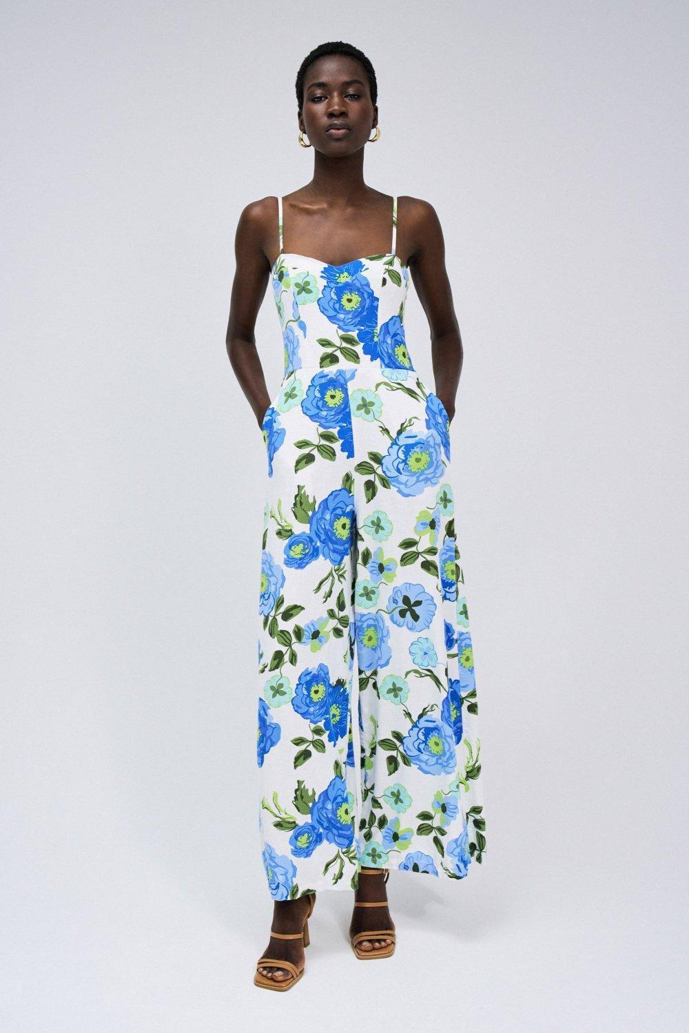 White Printed And Crossed Back Jumpsuit, , large image number 0