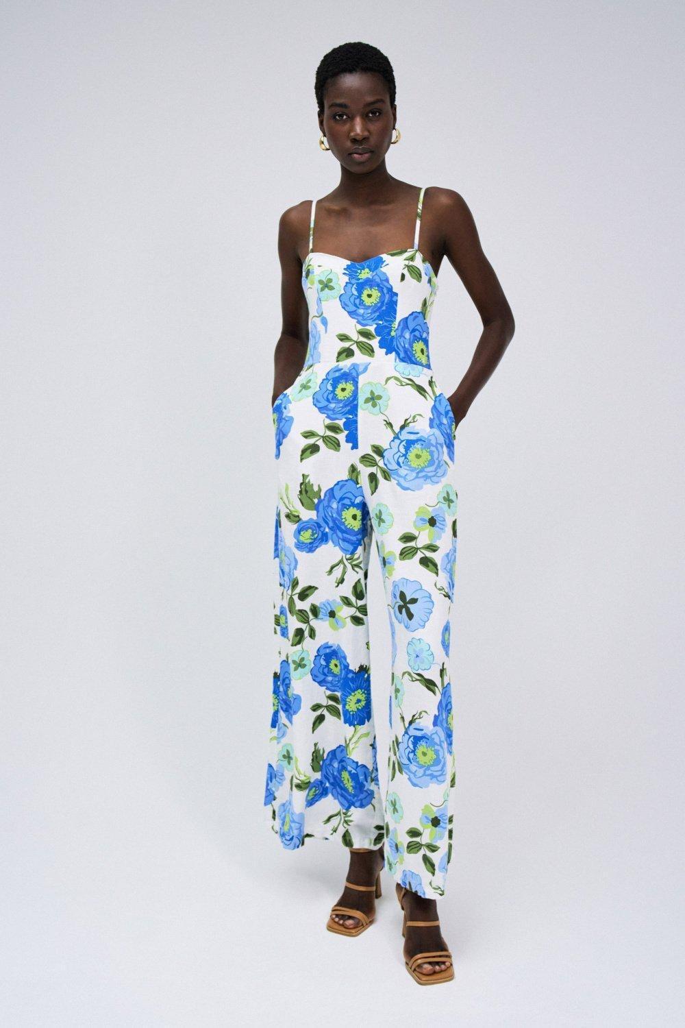 White Printed And Crossed Back Jumpsuit, , large image number 1
