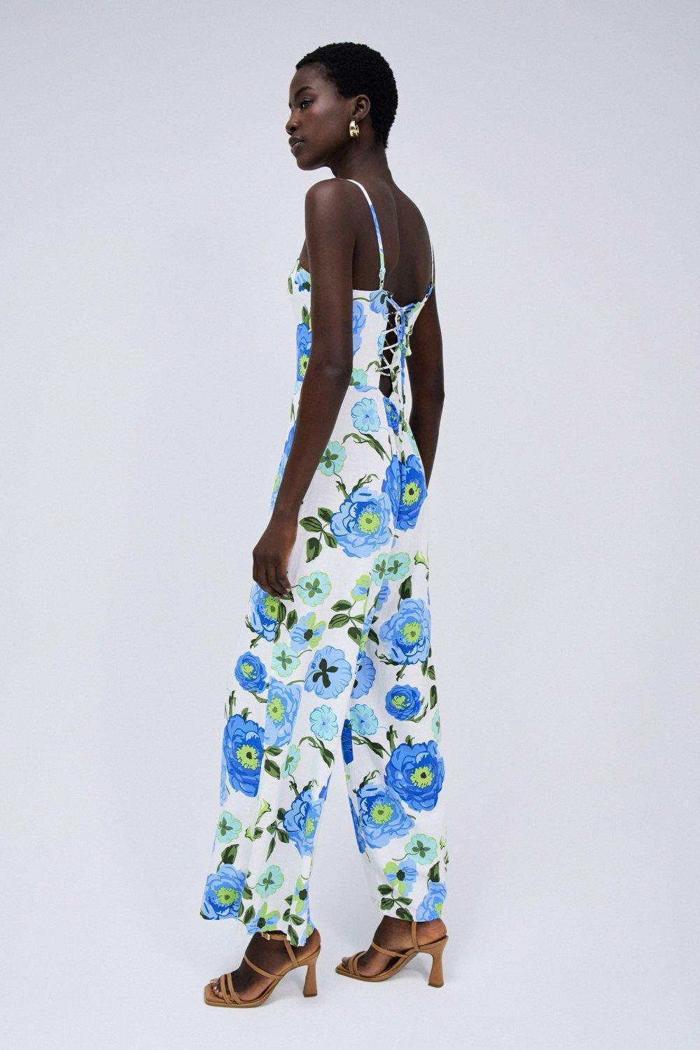 White Printed And Crossed Back Jumpsuit, , large image number 2