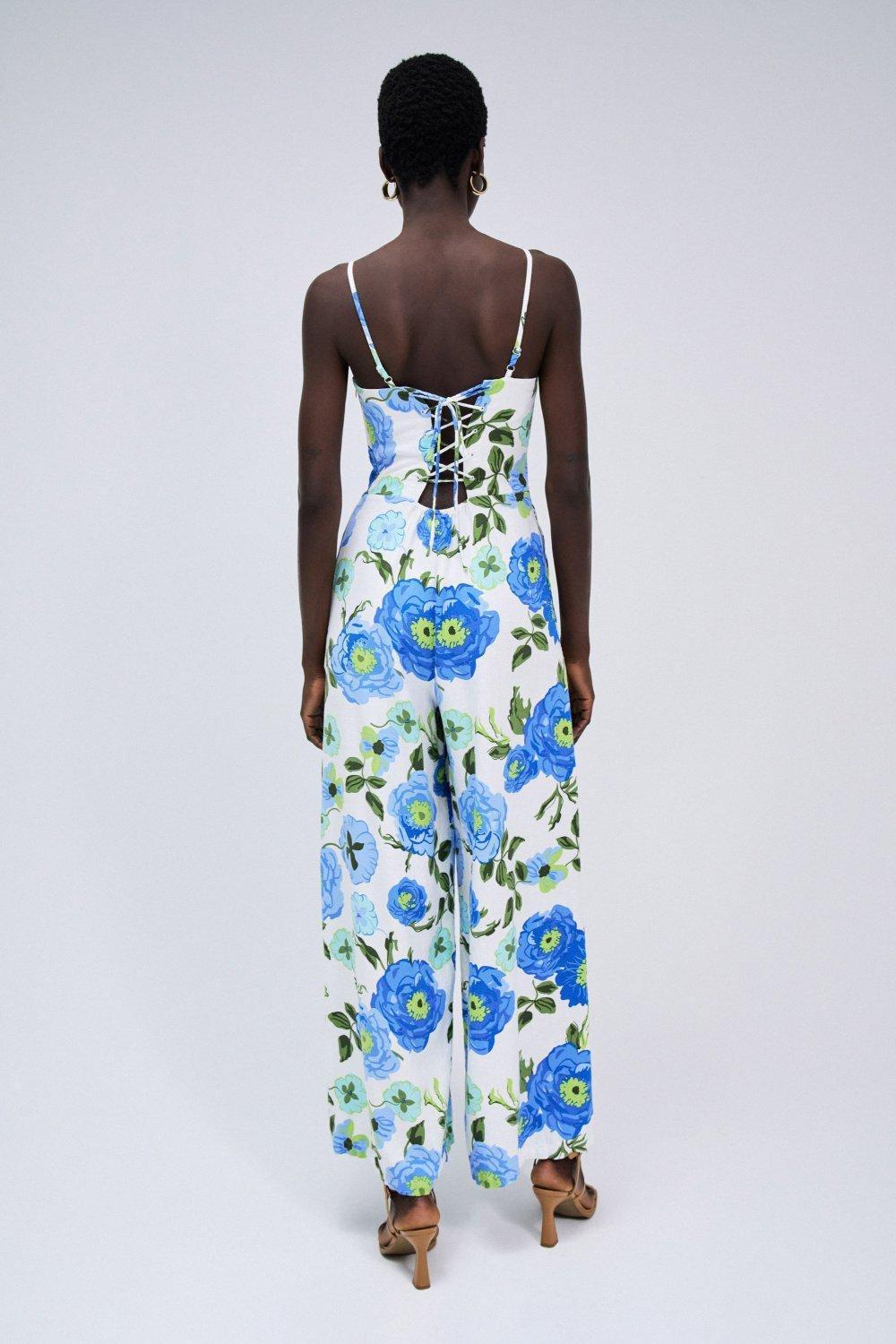 White Printed And Crossed Back Jumpsuit, , large image number 3