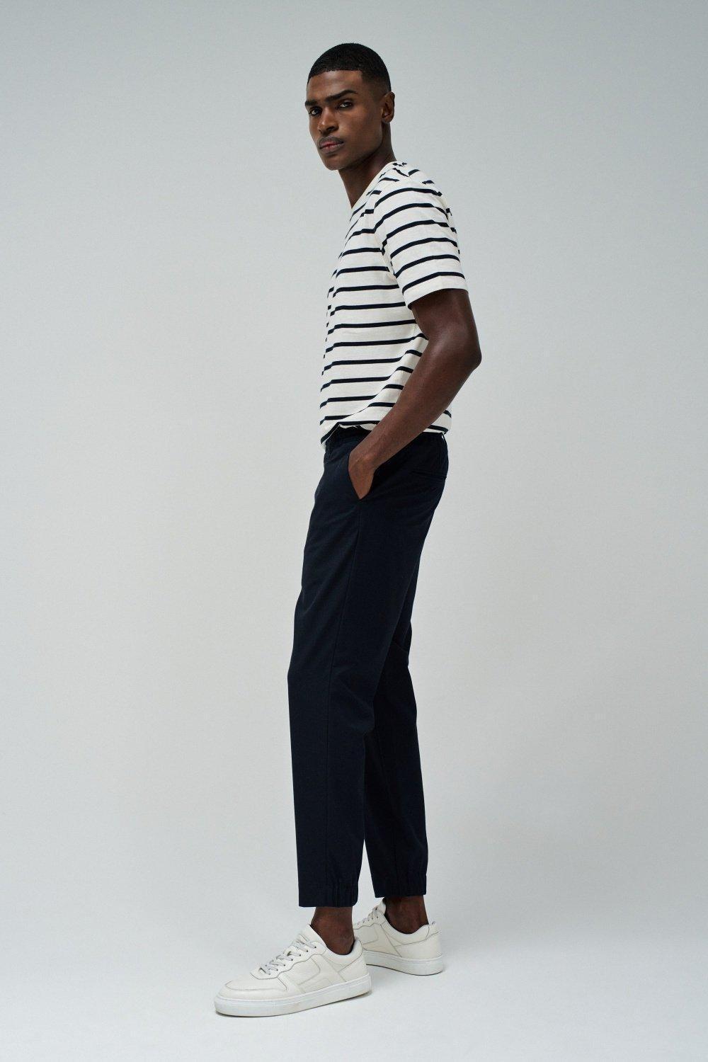 Blue Striped Tapered Joggers, , large image number 2