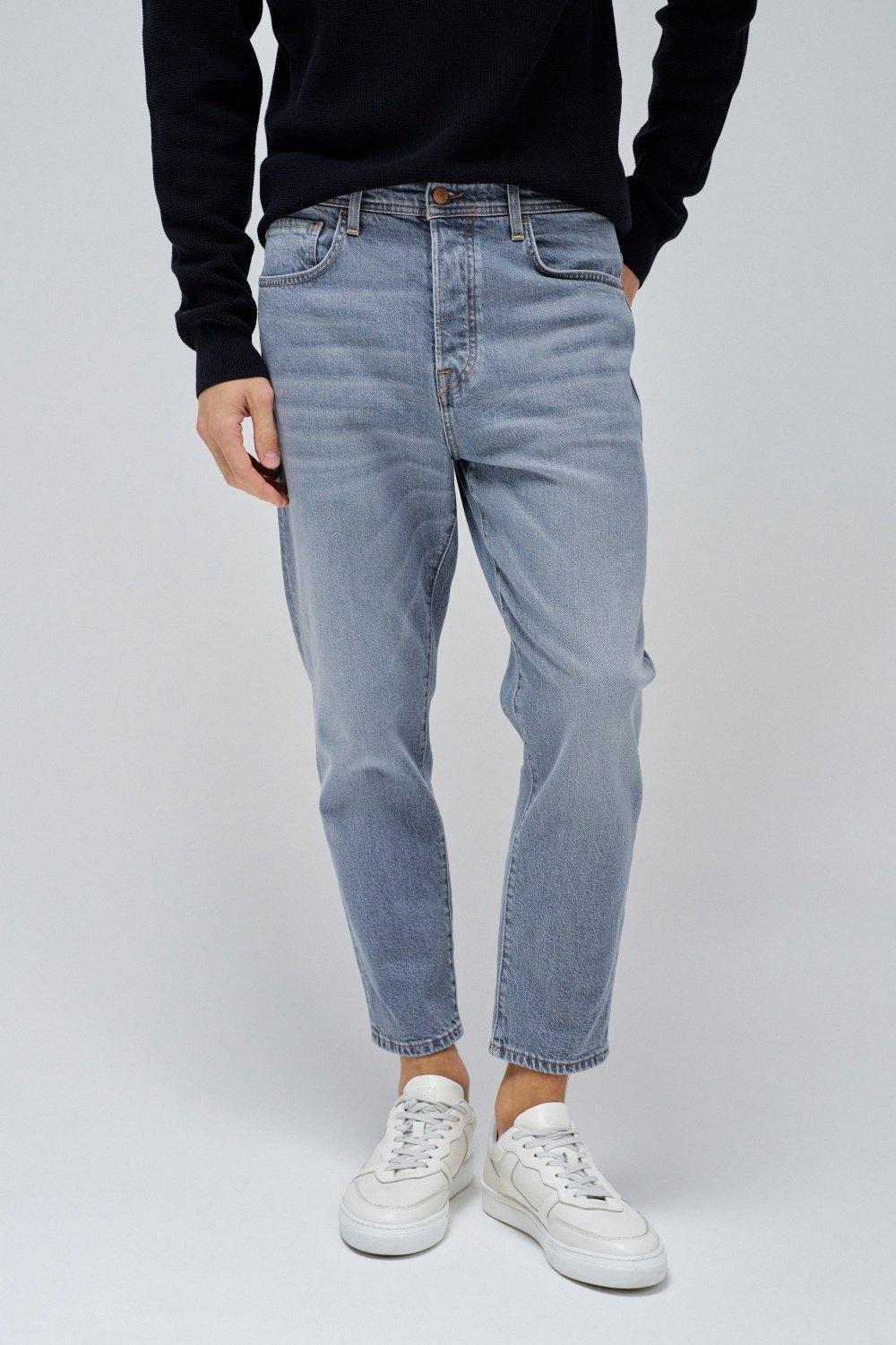 Grey Plain Baggy Cropped Jeans, , large image number 0