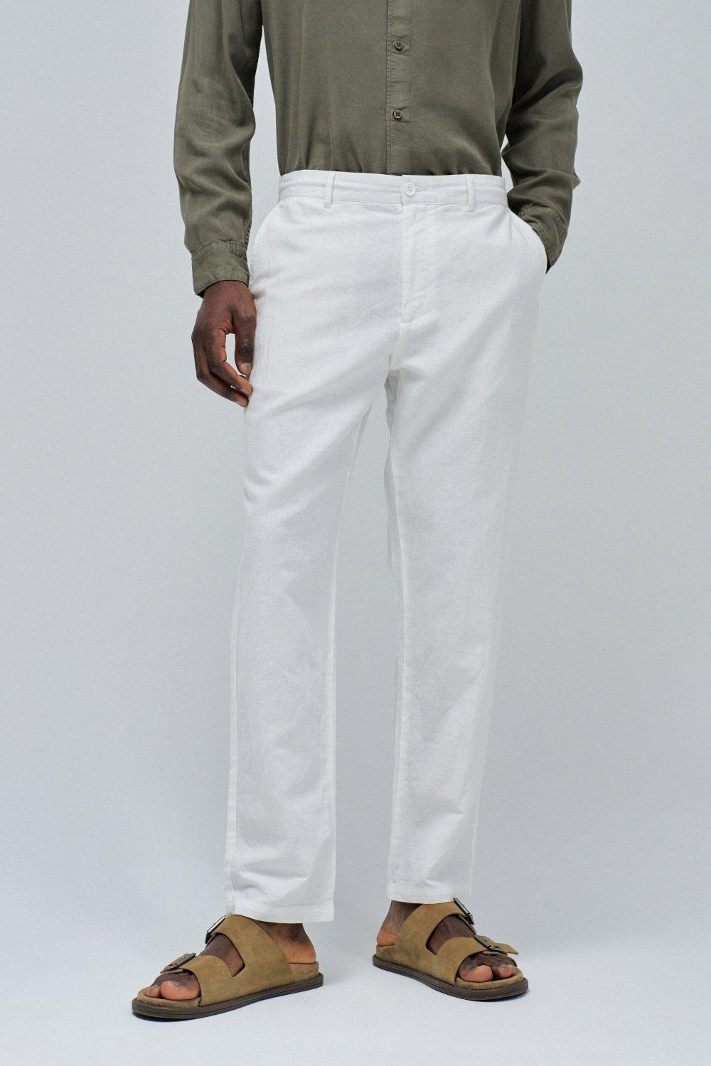 White Chino Linen Trousers, , medium