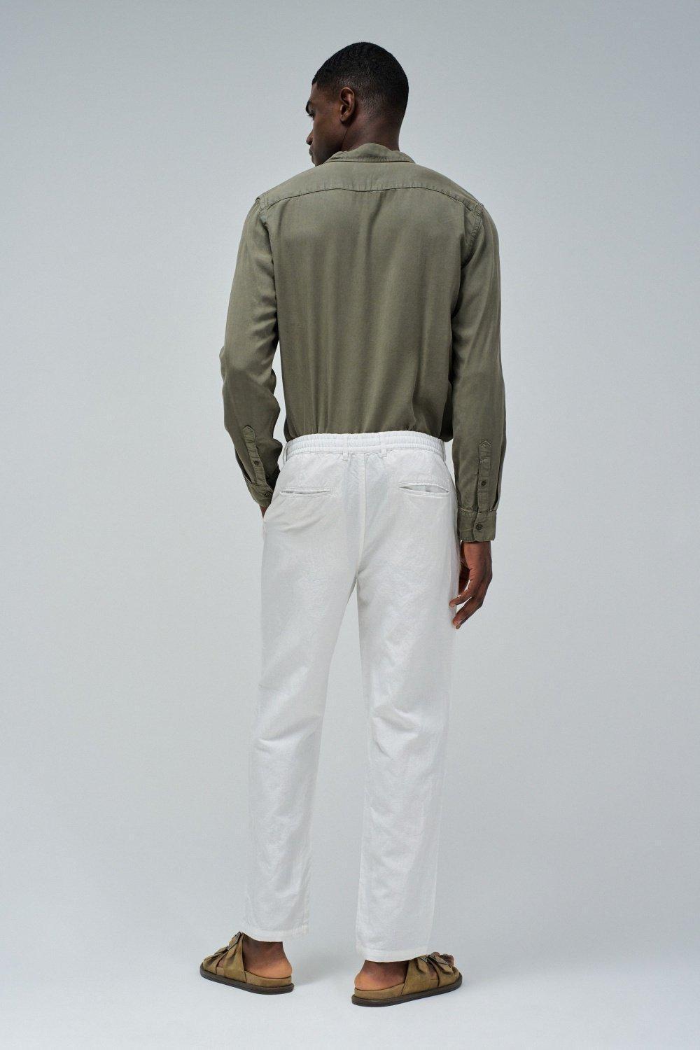 White Chino Linen Trousers, 2101_001, large image number 3