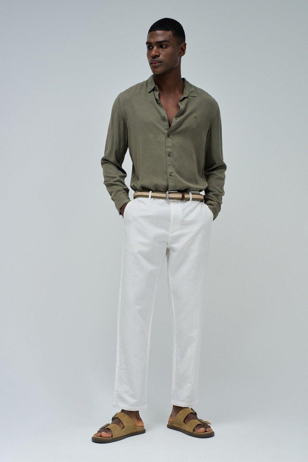 Chino Trousers With Linen Blend&nbsp;, White, medium