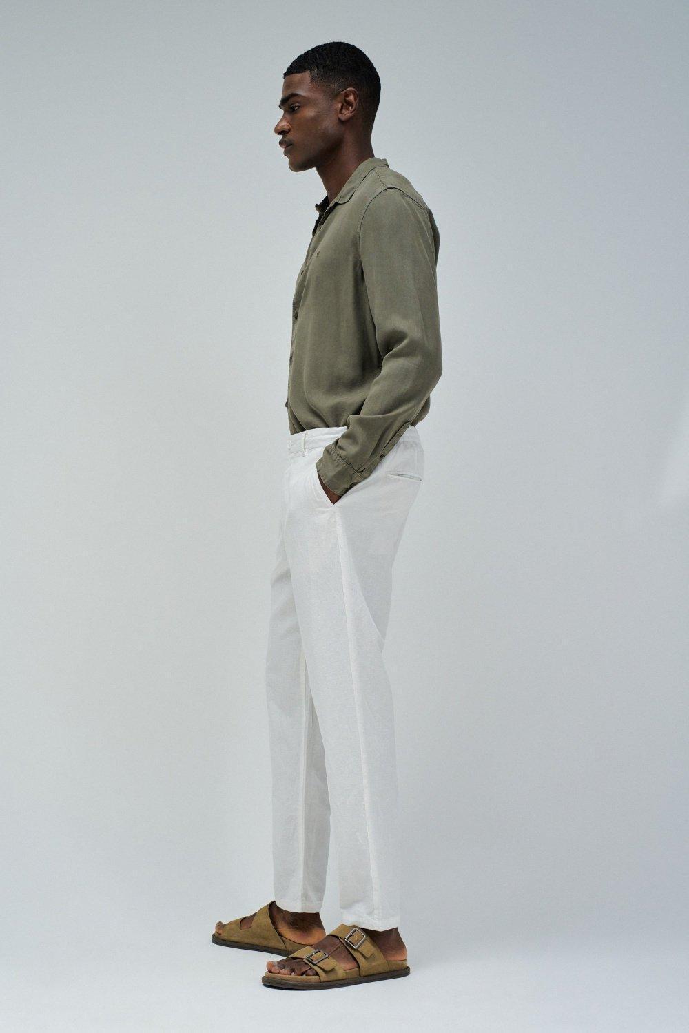 Chino Trousers With Linen Blend&nbsp;, White, medium