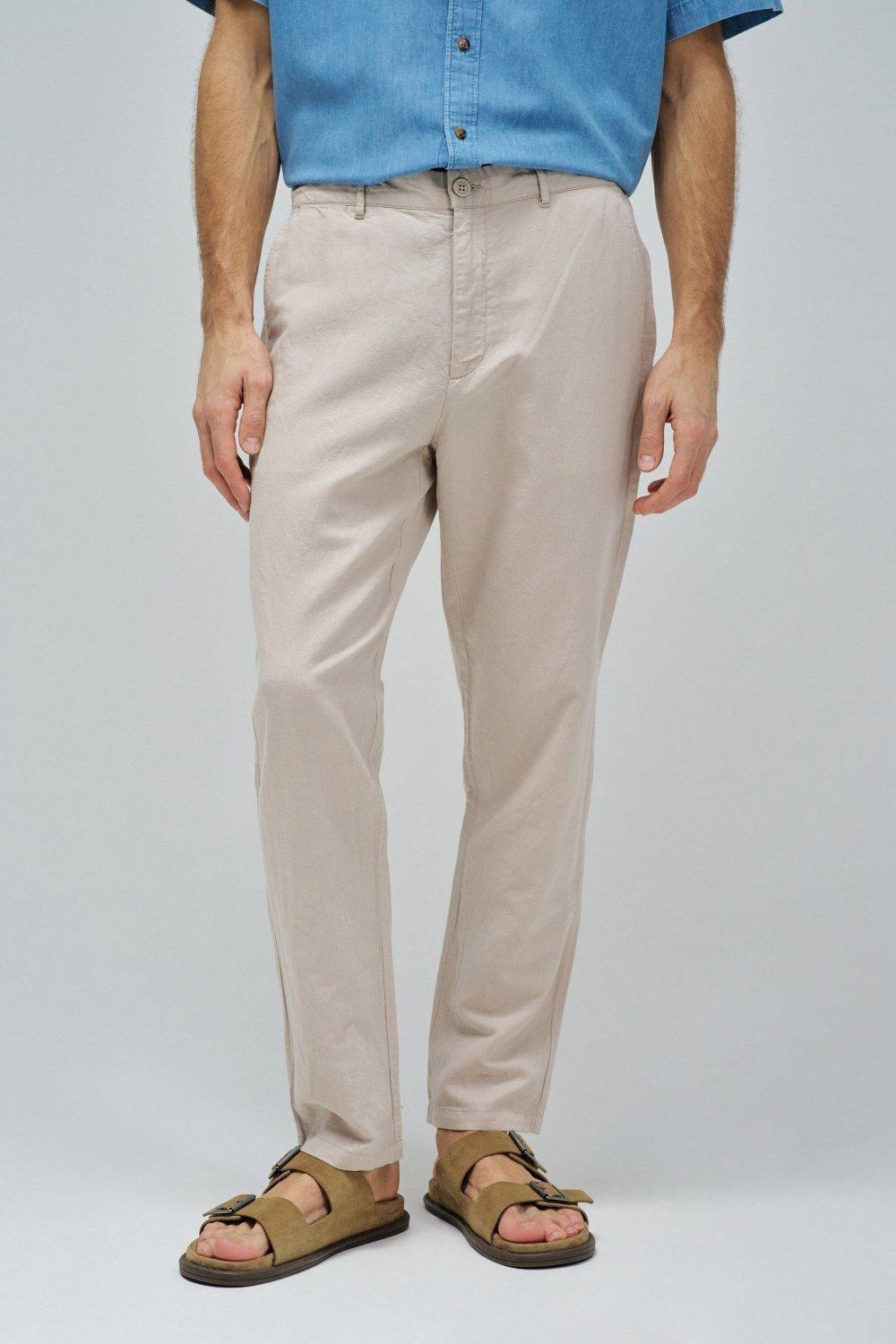 Chino Trousers With Linen Blend&nbsp;, Pearl, medium