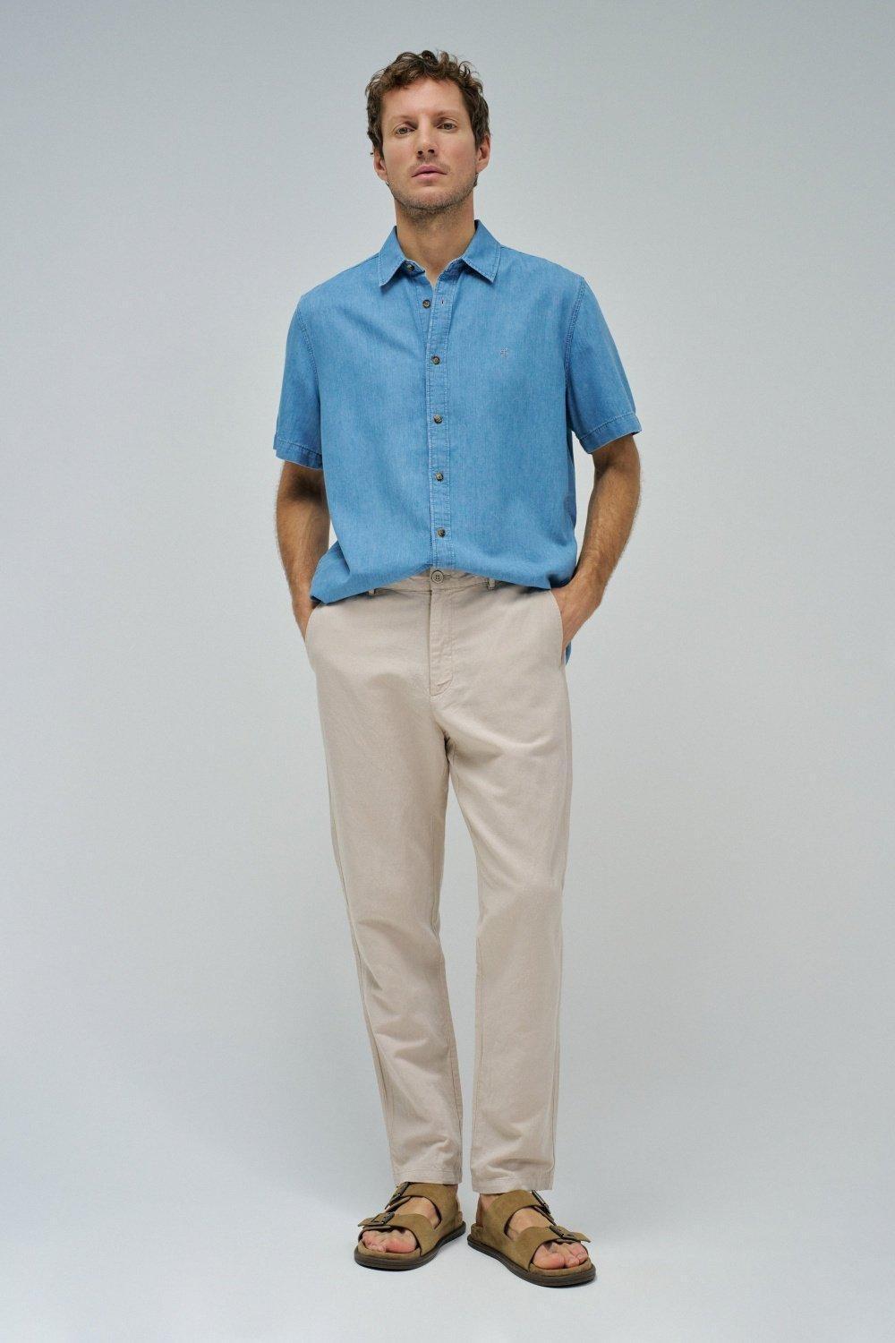 Chino Trousers With Linen Blend&nbsp;, Pearl, medium