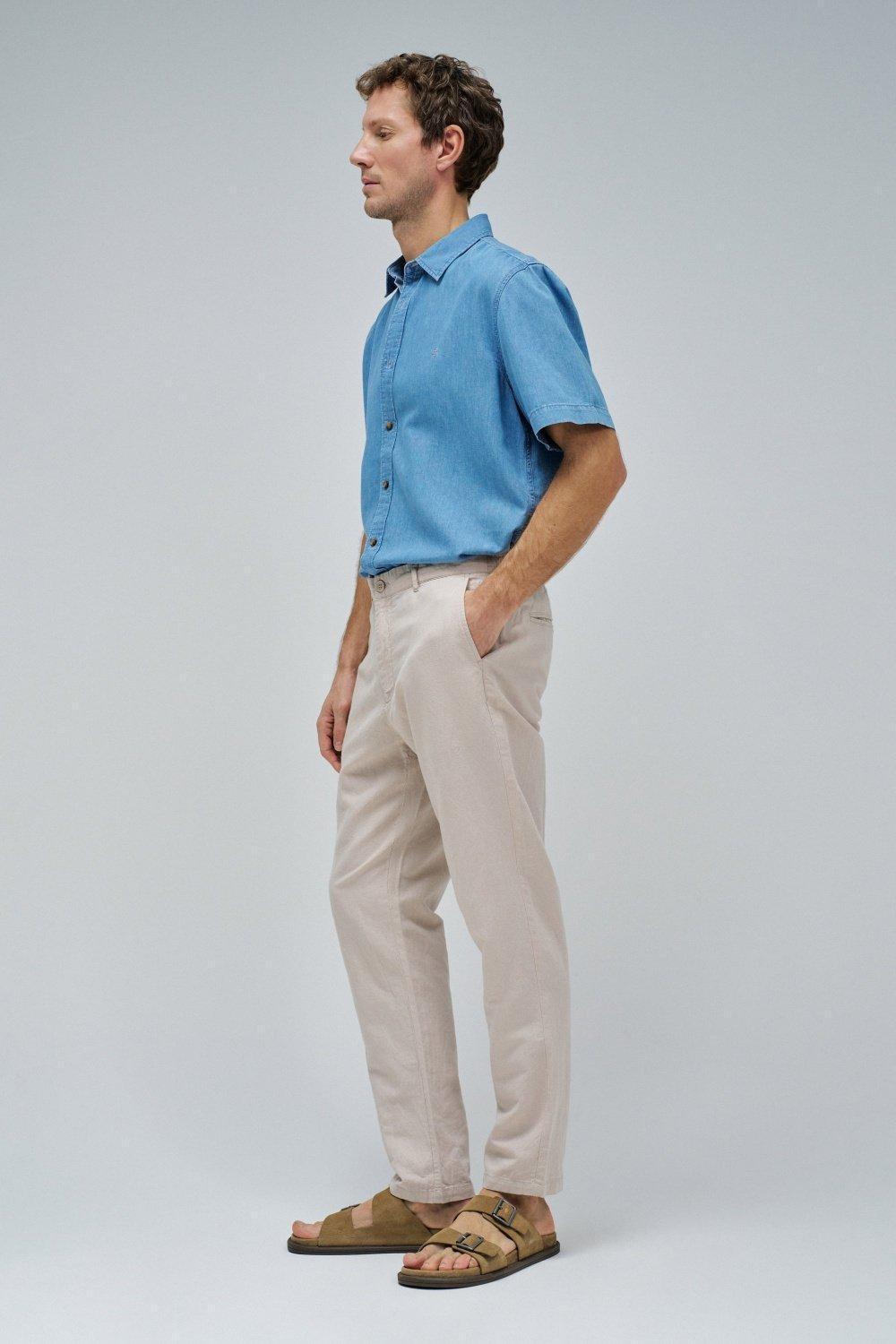 Chino Trousers With Linen Blend&nbsp;, Pearl, medium