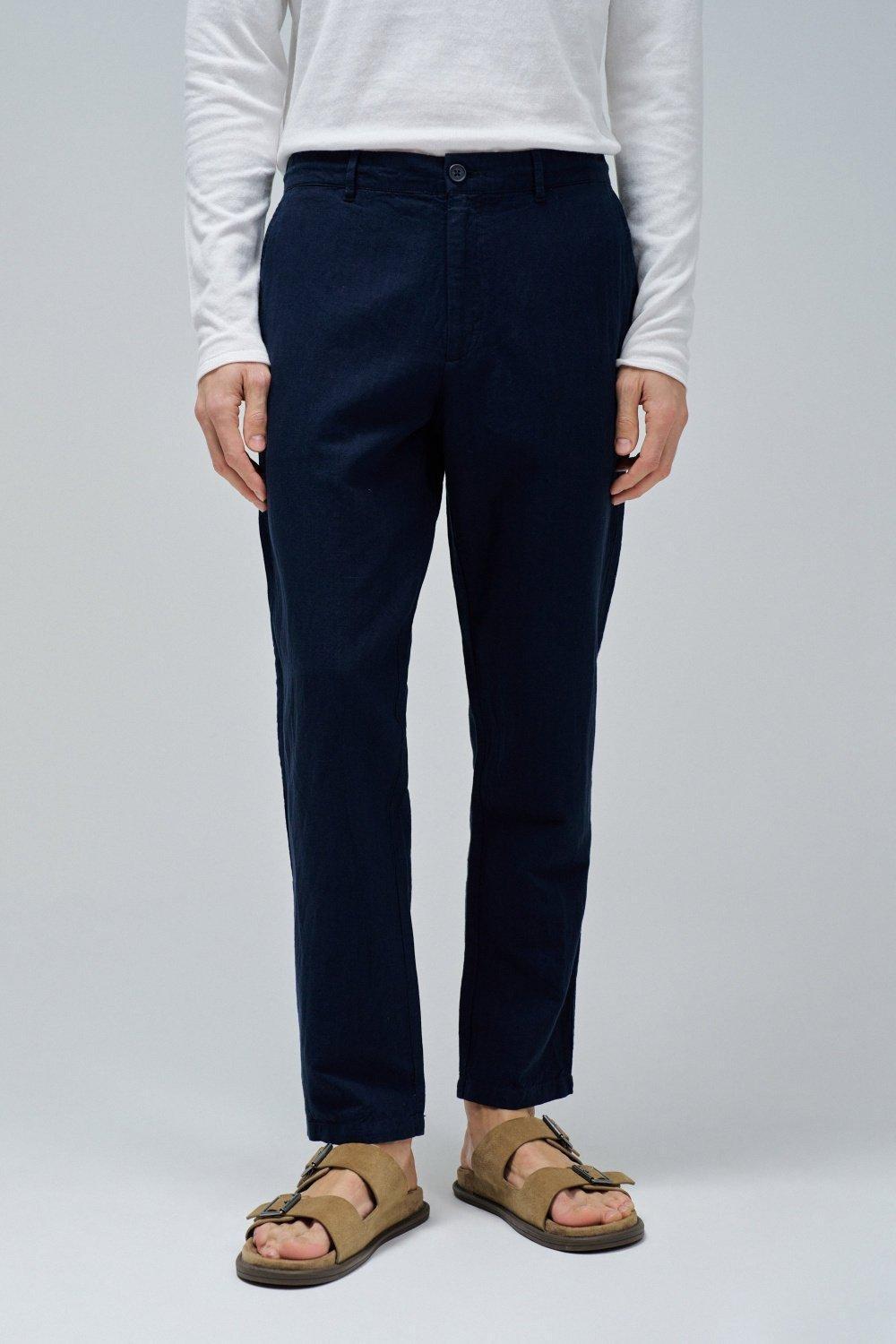 Chino Trousers With Linen Blend&nbsp;, Navy, medium