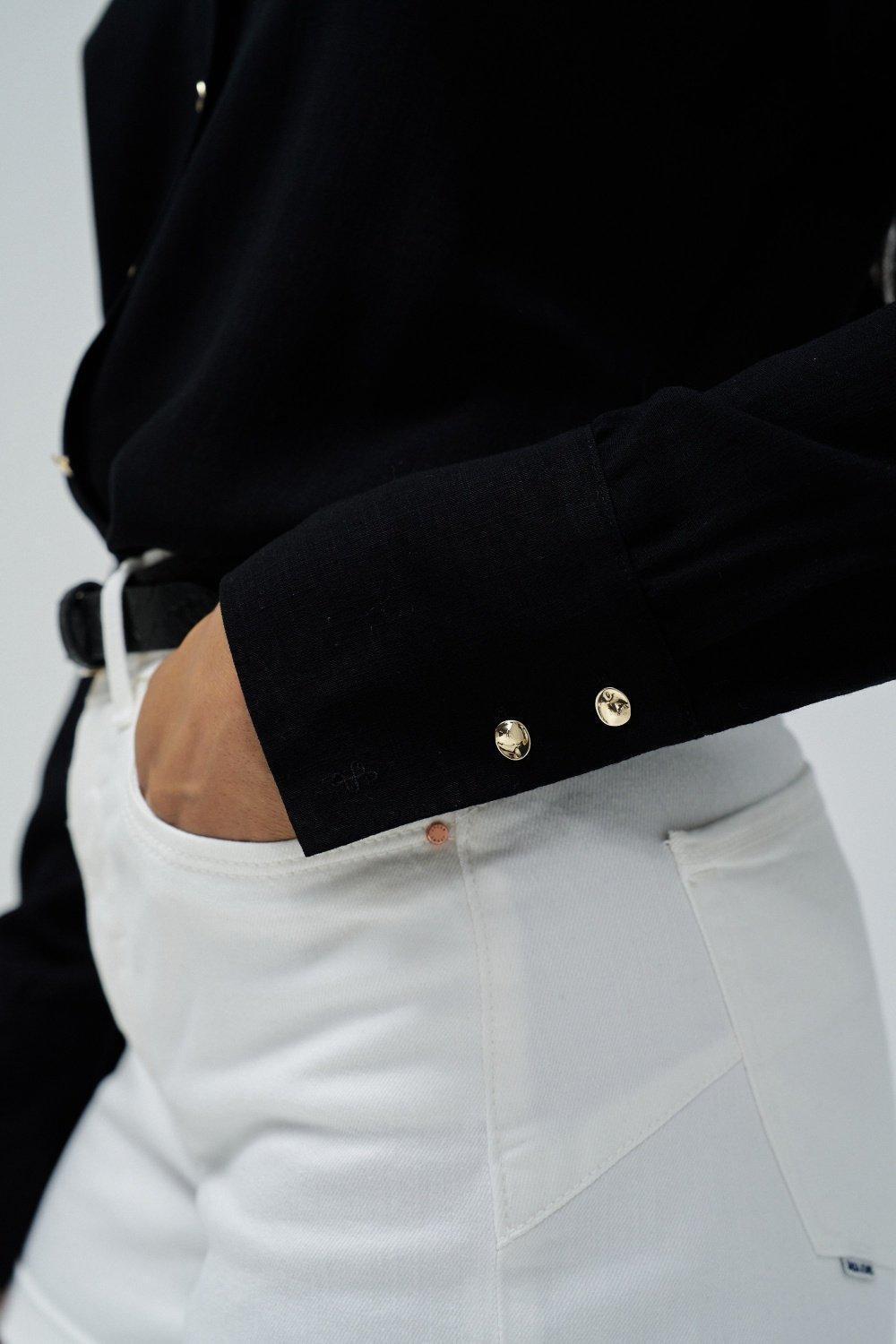 Black Plain Button Down Shirt, , large image number 4
