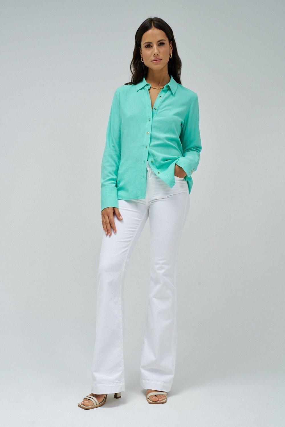 Green Plain Button Down Shirt, , large image number 1