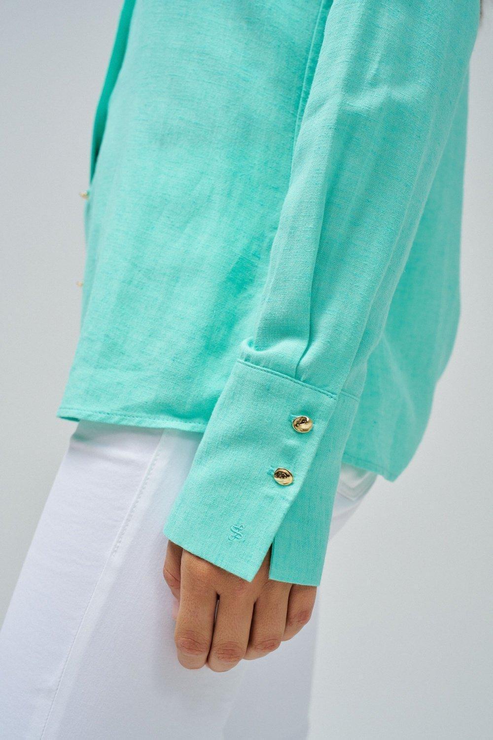 Green Plain Button Down Shirt, , large image number 4